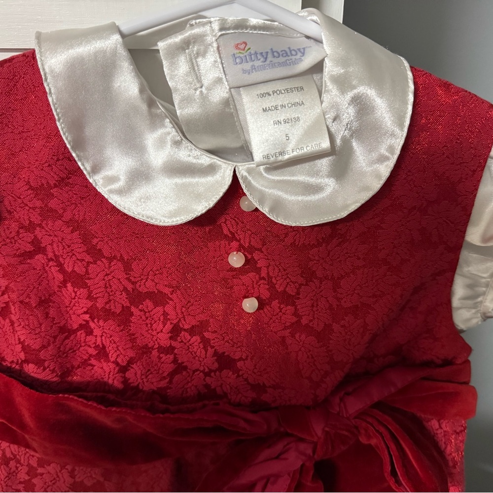 American Girl-Bitty baby  Red Dress with Satin Collar
